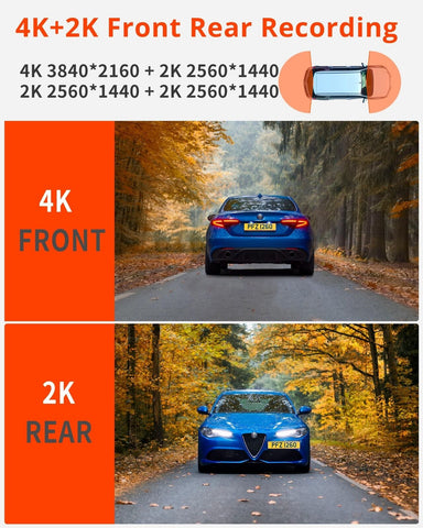 Kingslim D4PRO Dash Cam Front and Rear - 4K + 2K Dual Car Dashcam with WiFi G...