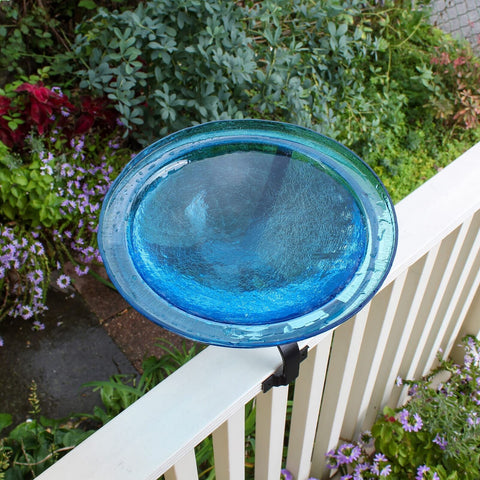 Achla Designs 201-1023 12" Teal Crackle Glass Rail Bracket Birdbath