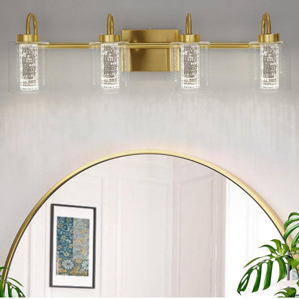 GAOMON Bathroom Light Fixtures, 4 Light Brushed Gold Vanity Lights Crystal Bu...