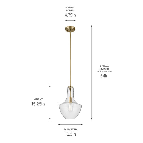 KICHLER Everly 15.25" 1-Light Bell Pendant with Clear Seeded Glass in Brushed...