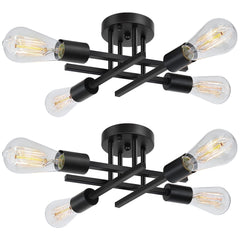 SunRider 2-Pack Industrial 4-Light Semi Flush Mount Ceiling Light Fixture, Ma...