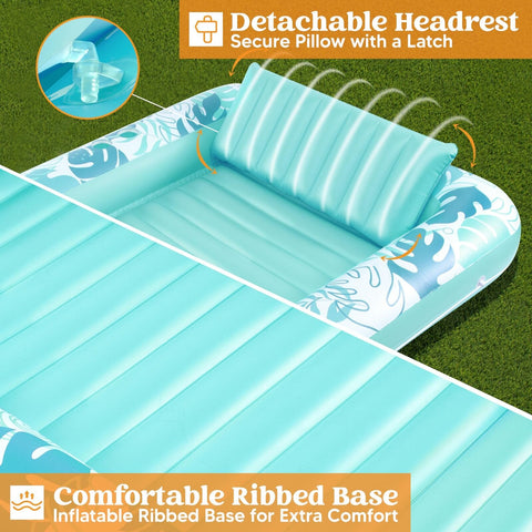 Sloosh Inflatable Tanning Pool Lounger Float for Adults, 85" x 57" Extra Larg...