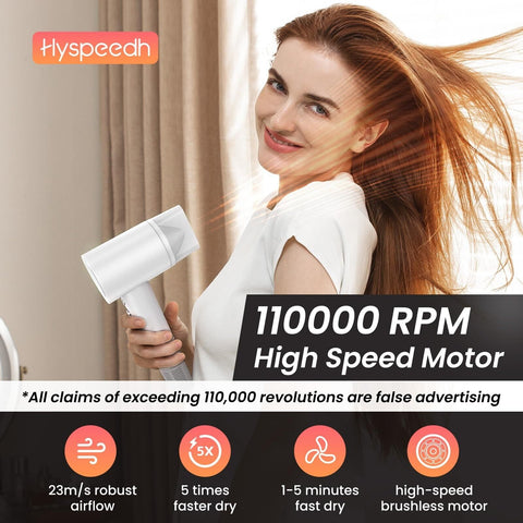 Hair Dryer with 110K RPM High Speed 1400w Motor for 2-5min Fast Dry, 0.86lb L...