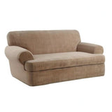 SureFit Stretch Pinstripe 2-Piece - Loveseat Slipcover - Taupe Two Piece