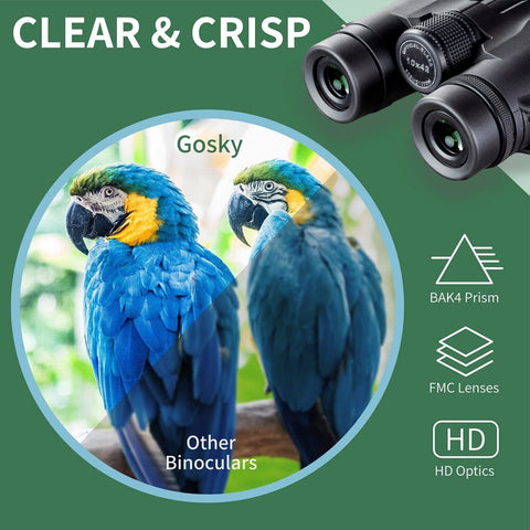 Gosky 10x42 Roof Prism Binoculars for Adults, HD Professional Binoculars for ...