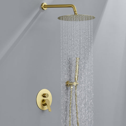 Brushed Gold Shower System, Bathroom Gold Shower Set Has 10 Inch Rain Shower ...