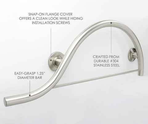 30-inch Designer Curved/Waved Bathroom Shower Grab Bar with Towel Bar, Left-H...