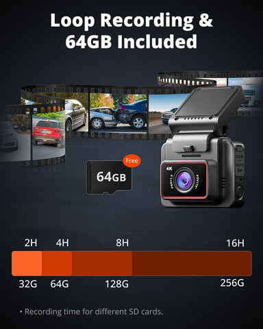 Kingslim Dash Cam Front, 4K Dash Camera for Cars with Free 64GB SD Card, WiFi...