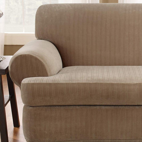 SureFit Stretch Pinstripe 2-Piece - Loveseat Slipcover - Taupe Two Piece