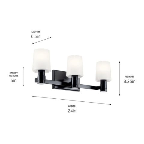 KICHLER Adani 3-Light Vanity, Modern Light with Opal Glass in Black, Bathroom...