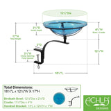 Achla Designs 201-2023 12 Inch Teal Crackle Rail Mount Bracket Birdbath
