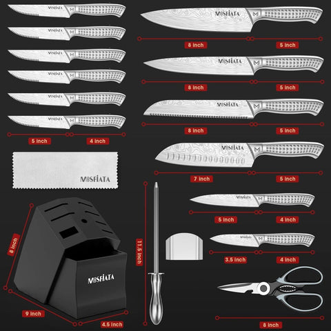 MOSFiATA Kitchen Knife Set, 17 Pcs Japanese Stainless Steel Knife Sets for Ki...