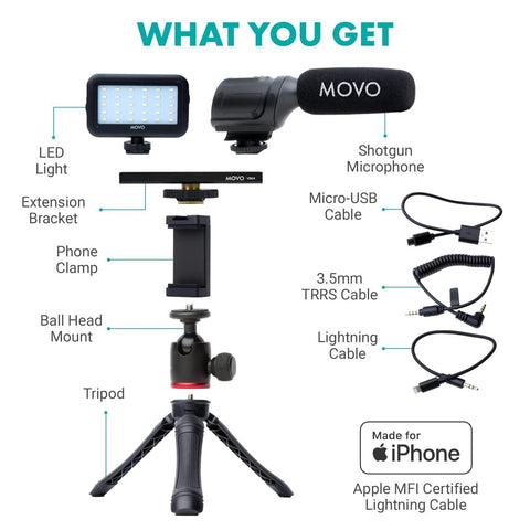 Movo iVlogger Vlogging Kit for iPhone - Lightning Compatible YouTube Starter ...