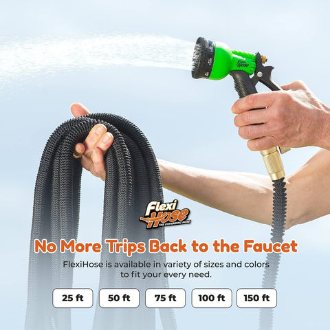 Flexi Hose with 8 Function Nozzle Expandable Garden Hose, Lightweight & No-Ki...