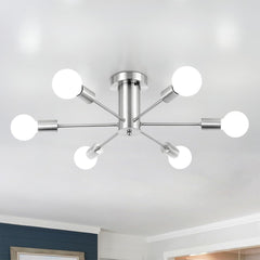 Semi Flush Mount Ceiling Light Fixture 6 Light Brushed Nickel Sputnik Chandel...