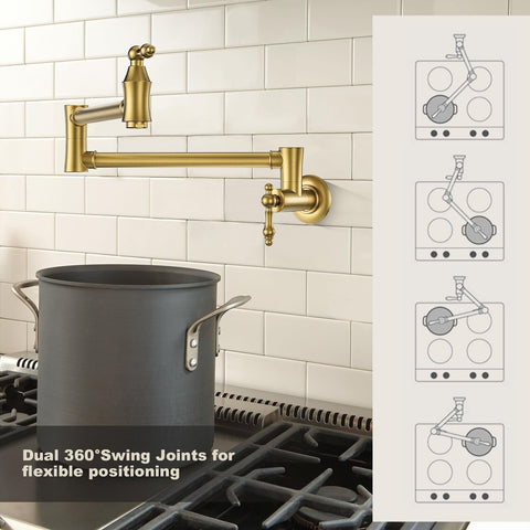 ARCORA Pot Filler Faucet, Traditional Brushed Gold Pot Filler Wall Mount Comm...