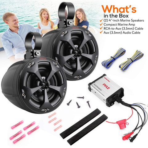 Pyle 800W Marine Speakers with Amplifier - 4" Waterproof Full Range Water Res...