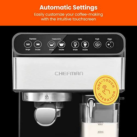 Chefman 6-in-1 11" L x 8.3" W x 12.6" H, Stainless - Built-in Milk Forther