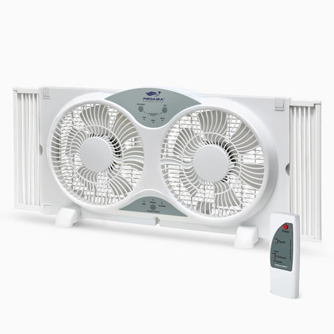 WNF9RW 9" Reversible 3-Speed Twin Window Fan with Remote, White, Extendable 2...