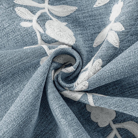 Melodieux Flower Embroidery Linen Blackout Blue Curtains for Living Room Bedr...