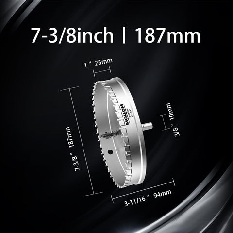 (7-3/8''|187mm) Heavy Duty Carbide Hole Saw with 2 Pilot Drill Bits, Hole Cut...