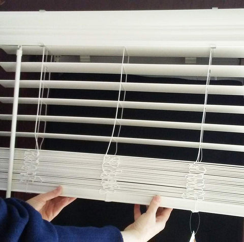 US Window and Floor 2" Cordless Faux Wood Blinds, Blind Size 24" x 72", Outsi...