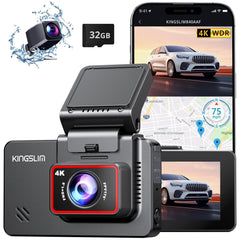 Kingslim Dash Cam Front and Rear 4K - D4 Dual Camera for Cars WiFi black