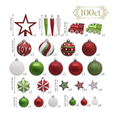 Valery Madelyn Christmas Ornaments Set, 100ct Red Green White Shatterproof Ch...