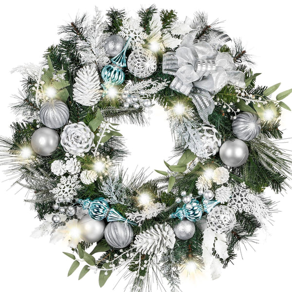 Valery Madelyn 30 Inch Pre-Lit Christmas Wreath for Front Door with Lights, L...