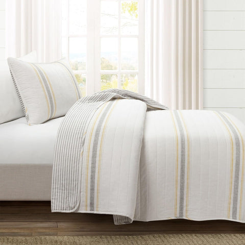 Lush Decor Farmhouse Stripe Reversible Quilt Set, 2 Piece Set, Twin XL, Yello...