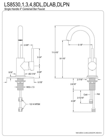 Kingston Brass LS8531DL Concord Bar Faucet, 5.88 x 5.13 x 11.19, Polished Chr...