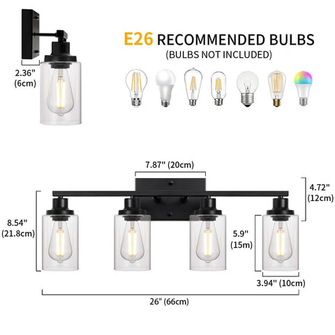 26" Bathroom Vanity Light Fixtures Over Mirror,Black Bathroom Light Fixtures ...