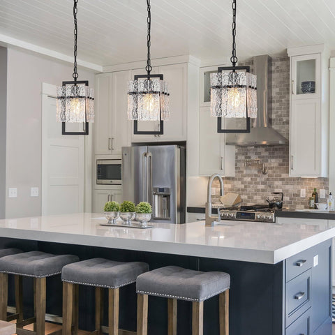 Modern Black Pendant Lights Kitchen Island, Crystal Kitchen Island Lighting w...