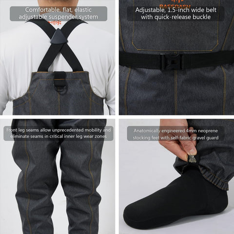 BASSDASH Men&#8217;s Denim Breathable Chest Waders Waterproof Durable Lightweigh