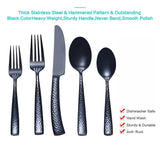 Silverware Set Black Hammered Pattern Flatware Cutlery Stainless Steel Utensi...