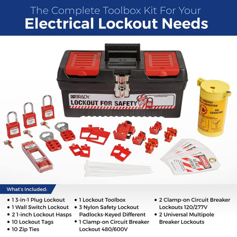 BRADY Electrical Lockout Tagout Kit - Hasps, Clamp on, Universal Multipole Ci...