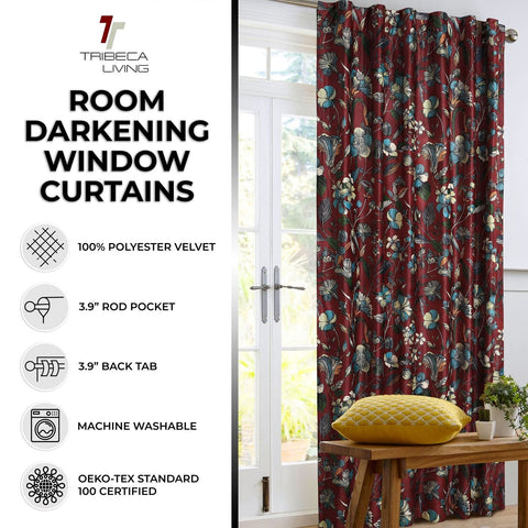 Tribeca Living Luxury Printed Velvet Room Darkening Window Curtains - 50 x 96...