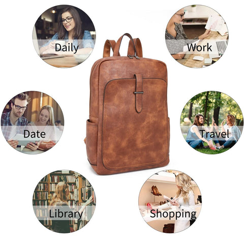 BROMEN Leather Laptop Backpack for Women 15.6 inch Computer Business Travel P...