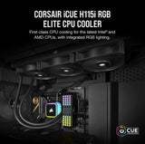 Corsair iCUE H115i RGB Elite Liquid CPU Cooler (16 Dynamic RGB LEDs, 140mm AF...