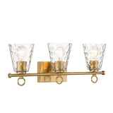 Imogen - Metal and Hammered Water Glass 3-Light Vanity Light, Brushed Gold