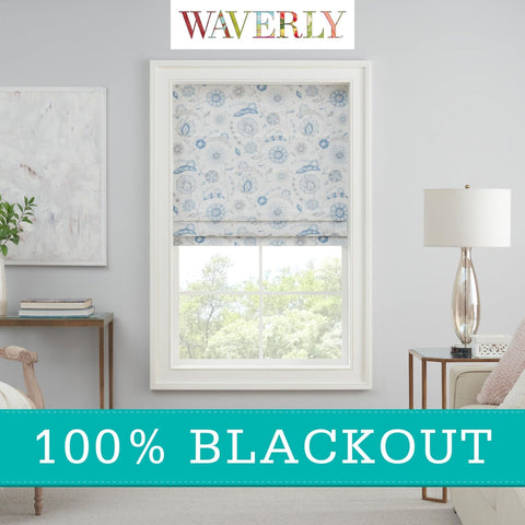 Waverly Annisa Jacobean Floral 100% Blackout Roman Shade, Cordless and Noise ...