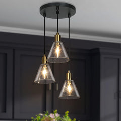 KSANA Modern Farmhouse Chandelier, 3 Light Cluster Chandelier with Seeded Gla...