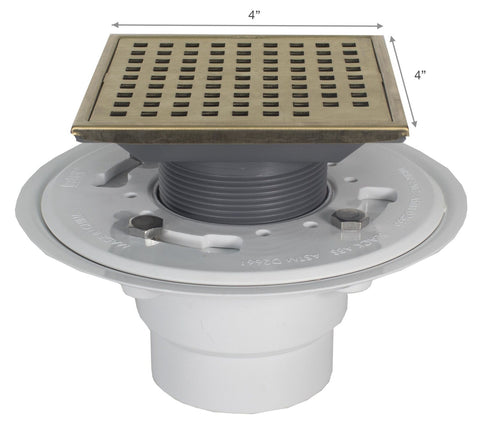 QM Square Shower Drain, Grate Made of Stainless Steel Marine 316 and Base Mad...