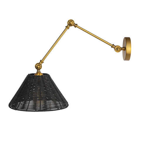 Creative Co-Op Coastal Adjustable Wall Sconce with Black Rattan Shade, Antiqu...