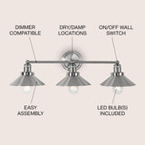 JONATHAN Y JYL7428B July 26.5" 3-Light Metal Shade Farmhouse Sconce Contempor...