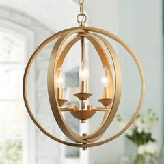 KSANA Gold Orb Chandelier Modern Globe 3 Light Fixture for 3 Light,