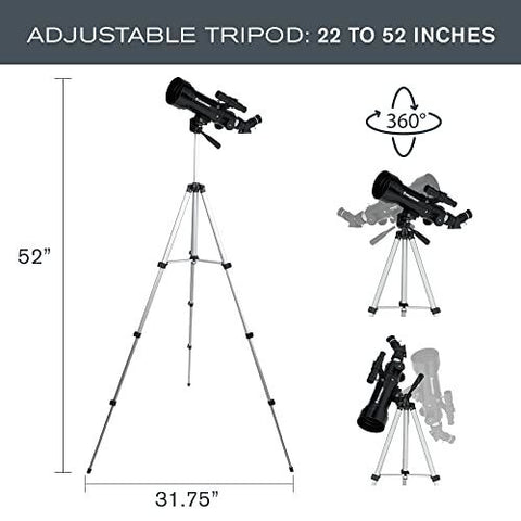 Celestron - 70mm Travel Scope - Portable Refractor 70 with Backpack, Black