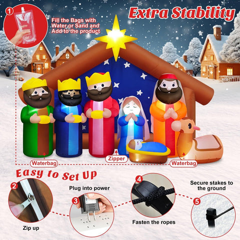 MICOCAH 8FT Christmas Inflatable Nativity Scene Outdoor Decoration, Build-in ...