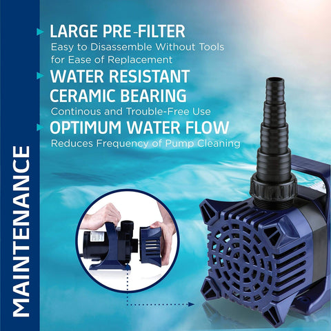 Alpine Corporation 3100 GPH Submersible Water Pump with 33 FT Cord and Adapte...