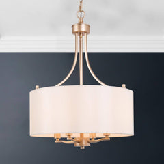 LALUZ Gold Chandelier, 4-Light Modern Drum Pendant Lighting with White Fabric...